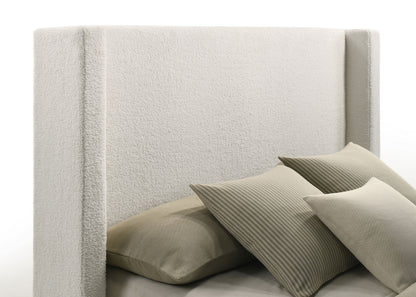 Alamosa Eastern King Boucle Upholstered Wingback Platform Bed White