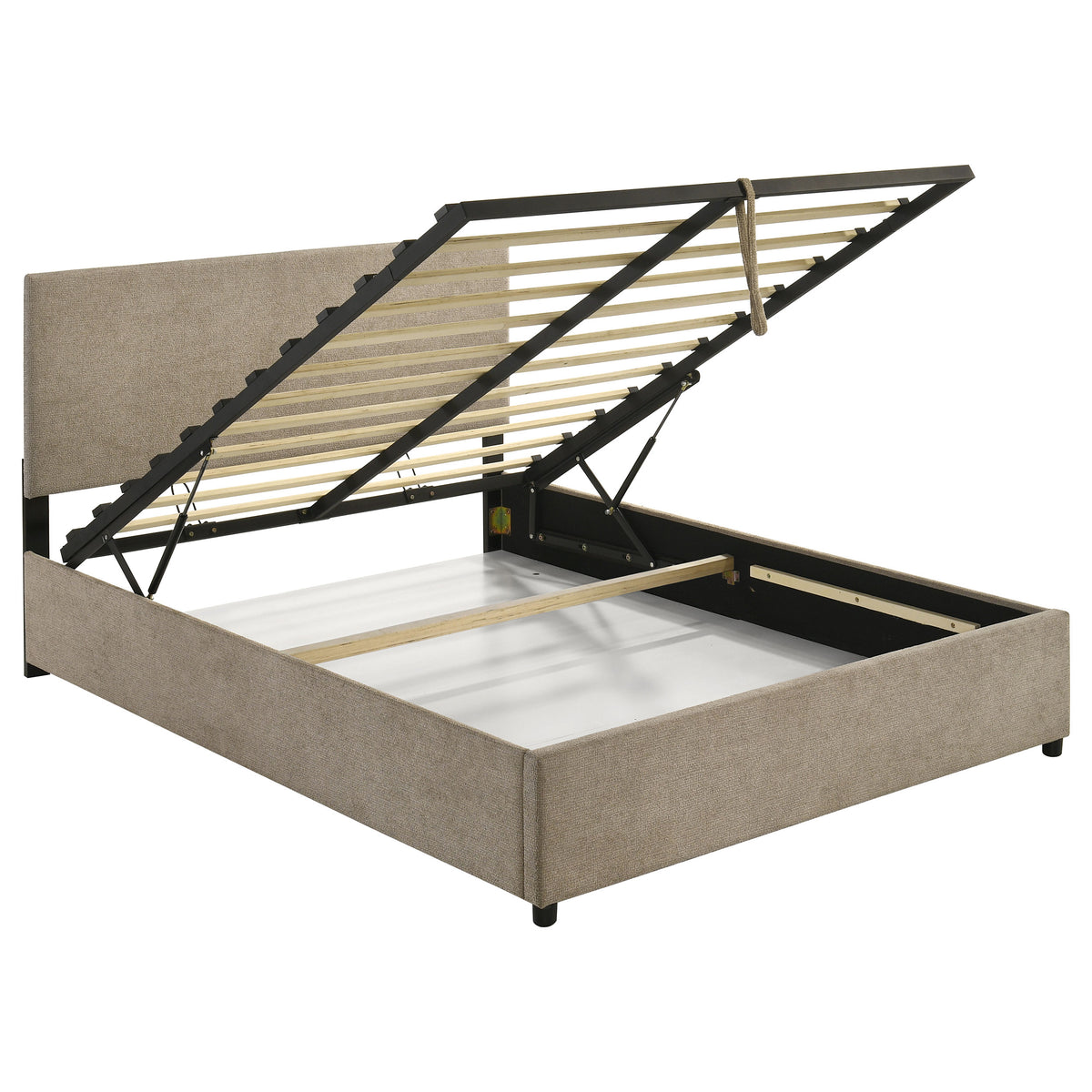 Reeves Upholstered Queen Lift-Top Storage Platform Bed Tan