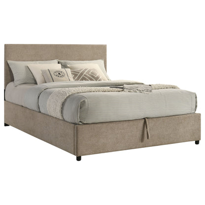 Reeves Upholstered Queen Lift-Top Storage Platform Bed Tan