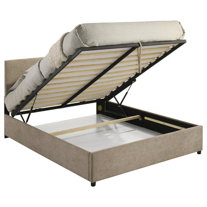 Reeves Upholstered Queen Lift-Top Storage Platform Bed Tan
