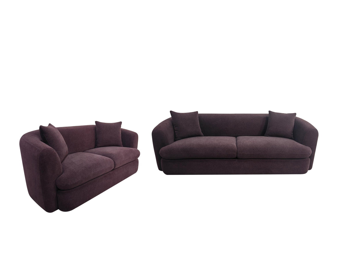 Delroy 2-Piece Stationary Sofa Set Aubergine Polyester Upholstery
