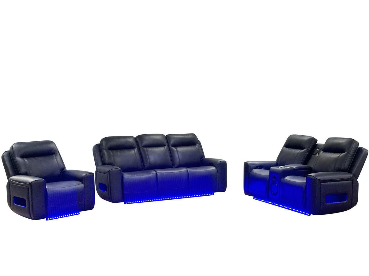 Rojas Dual Power Reclining Sofa with LED Lighting and Charging Black