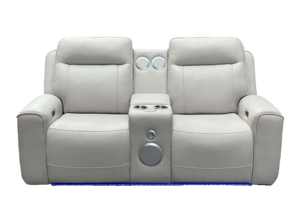 Rojas Dual Power Reclining Loveseat with Bluetooth Speakers Greige
