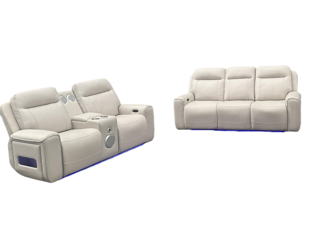 Rojas 2-Piece Dual Power Reclining Sofa Set with Drop-Down Console Greige