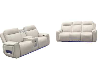 Rojas 2-Piece Dual Power Reclining Sofa Set with Drop-Down Console Greige