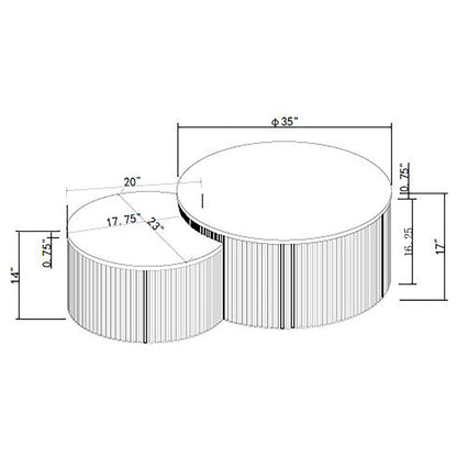 Lowe 2-Piece Round Marble Top Nesting Coffee Table Set Charcoal