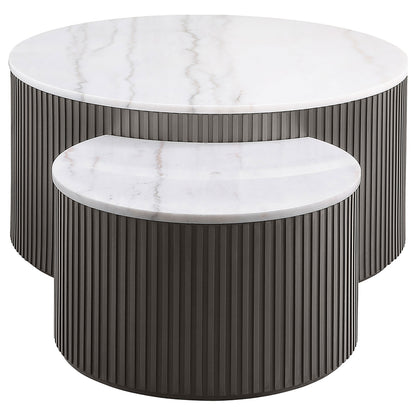 Lowe 2-Piece Round Marble Top Nesting Coffee Table Set Charcoal