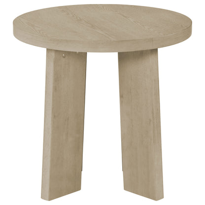 Strouse Contemporary Round End Table in Natural Oak