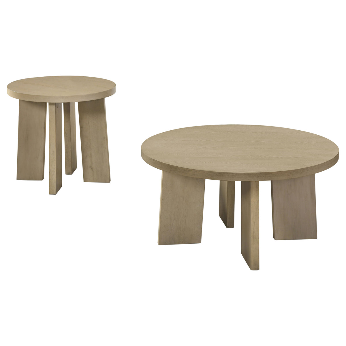 Strouse 2-Piece Round Coffee and End Table Set in Natural Oak
