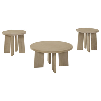 Strouse 3-Piece Round Coffee and End Table Set in Natural Oak