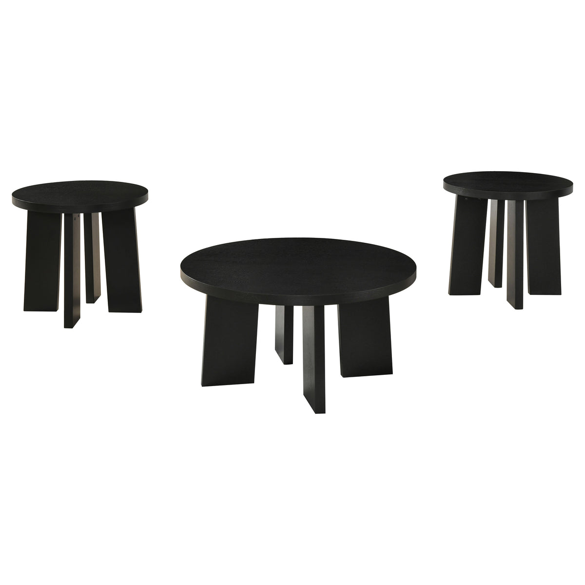 Strouse 3-Piece Round Coffee and End Table Set in Black
