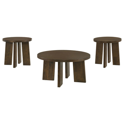 Strouse 3-Piece Round Coffee and End Table Set in Dark Walnut