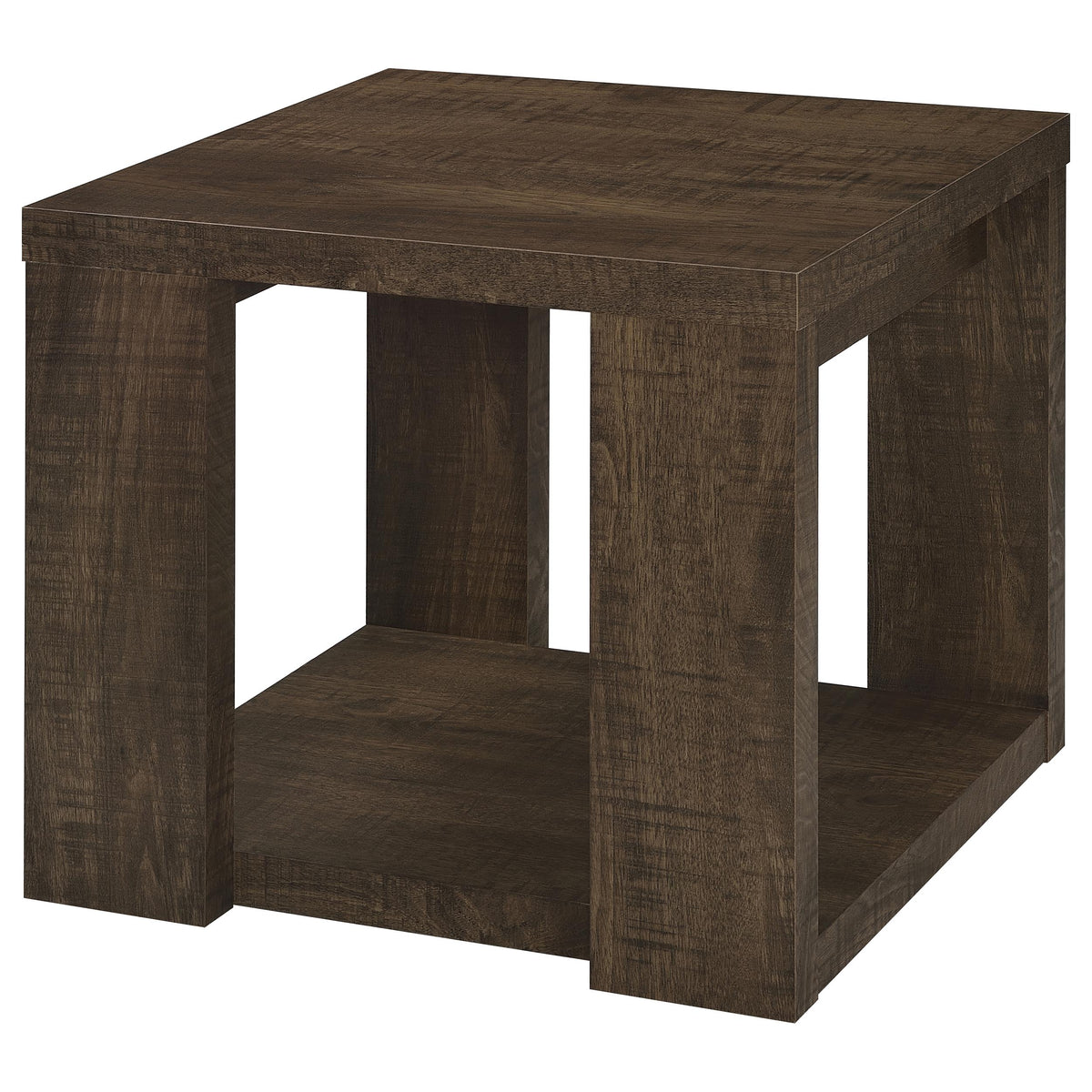 Pavone Transitional Square End Table with Lower Shelf Dark Rustic Mango