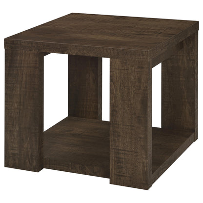 Pavone Transitional Square End Table with Lower Shelf Dark Rustic Mango