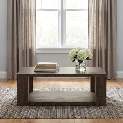 Pavone Rectangular Coffee Table with Open Lower Shelf Dark Rustic Mango
