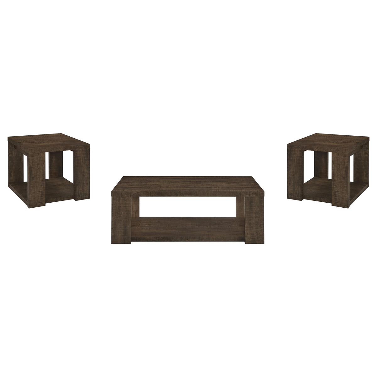 Pavone 3-Piece Coffee and End Table Set with Open Shelves Dark Rustic Mango
