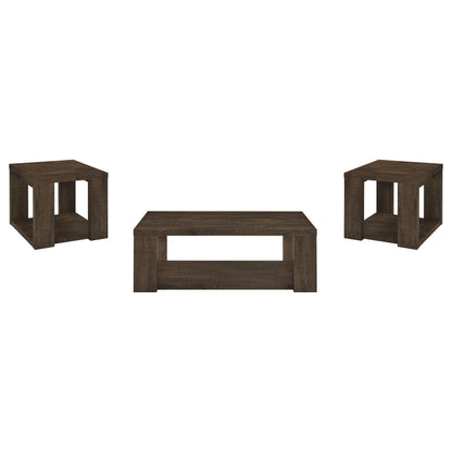 Pavone 3-Piece Coffee and End Table Set with Open Shelves Dark Rustic Mango
