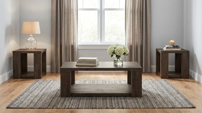 Pavone 3-Piece Coffee and End Table Set with Open Shelves Dark Rustic Mango