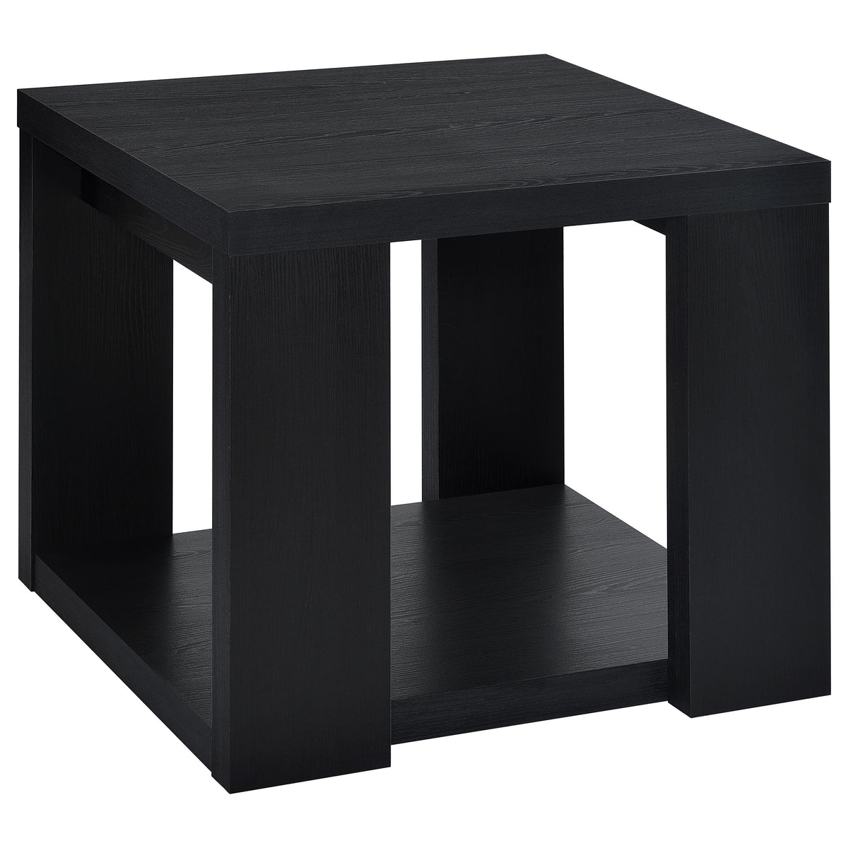 Pavone Transitional Square Storage End Table with Open Lower Shelf Black