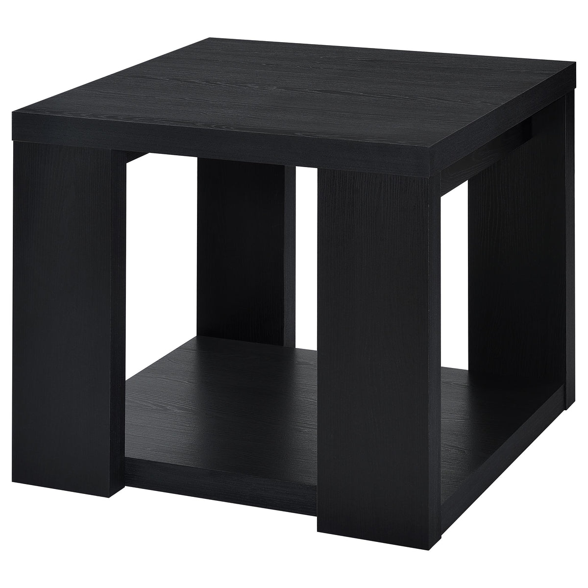 Pavone Transitional Square Storage End Table with Open Lower Shelf Black