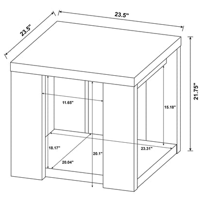 Pavone Transitional Square Storage End Table with Open Lower Shelf Black