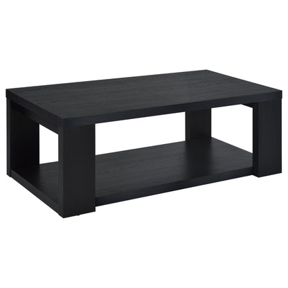 Pavone Transitional Rectangular Coffee Table with Open Lower Shelf Black