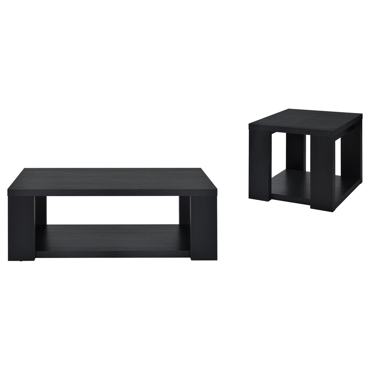 Pavone 2-Piece Transitional Coffee and End Table Set with Shelves Black