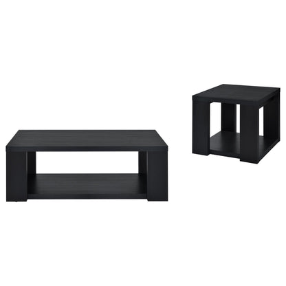 Pavone 2-Piece Transitional Coffee and End Table Set with Shelves Black