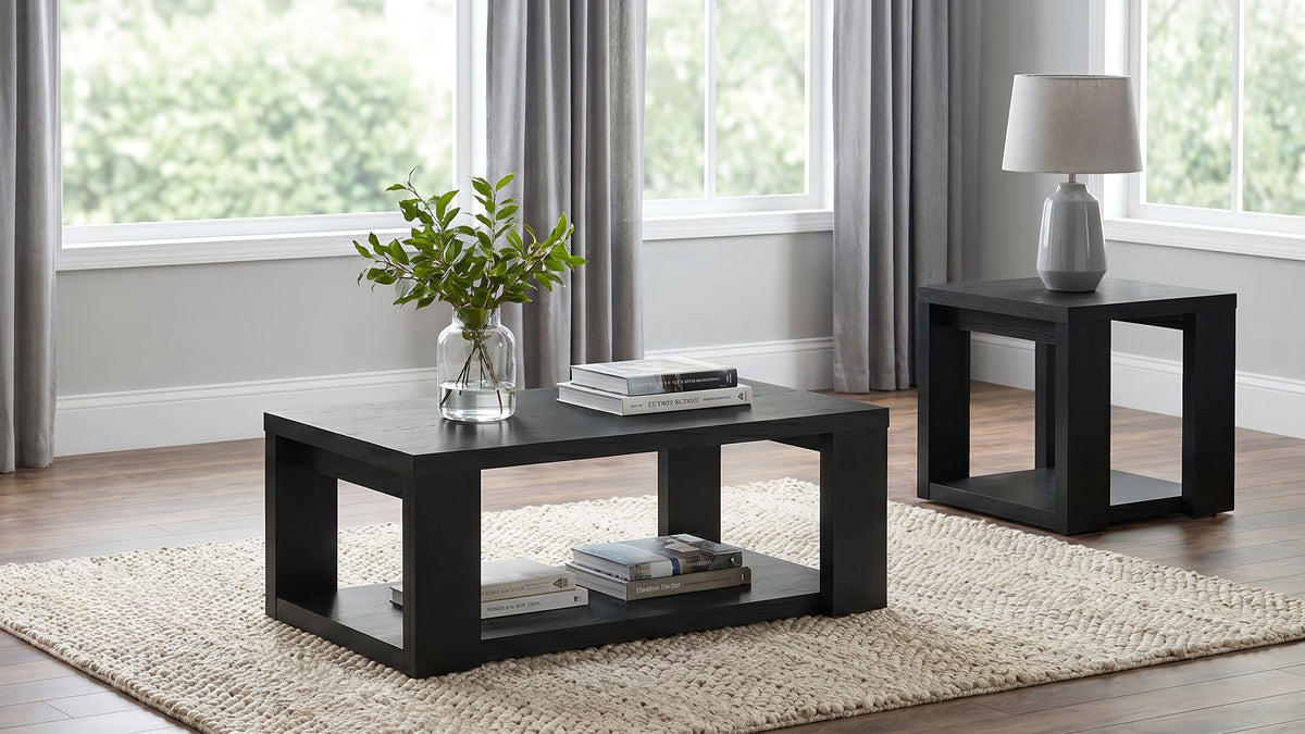 Pavone Transitional Square Storage End Table with Open Lower Shelf Black