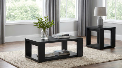 Pavone Transitional Square Storage End Table with Open Lower Shelf Black