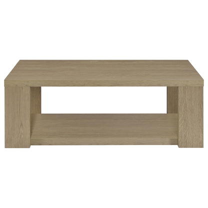 Pavone 3-Piece Transitional Coffee and End Table Set with Shelves Latte