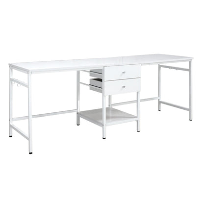Bowers 2-Drawer Writing Desk with Shelf and Hooks White High Gloss