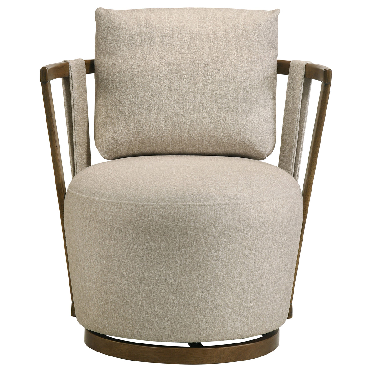 Harlowe Upholstered Swivel Accent Chair with Wood Arms Greige and Brown
