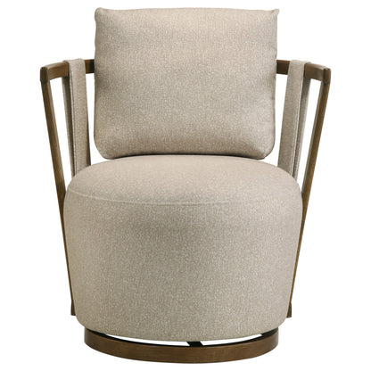 Harlowe Upholstered Swivel Accent Chair with Wood Arms Greige and Brown