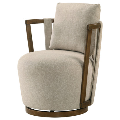 Harlowe Upholstered Swivel Accent Chair with Wood Arms Greige and Brown