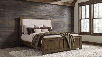 Doherty Queen Linen Upholstered Panel Bed Rustic Brown