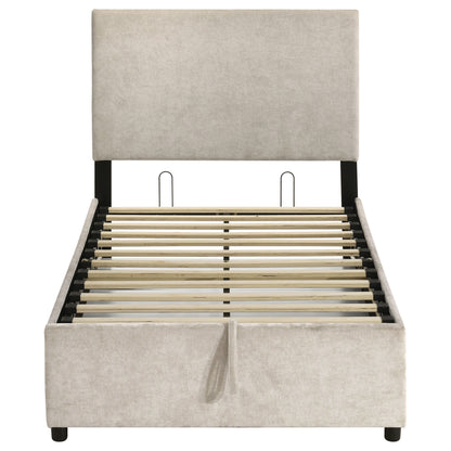 Reeves Upholstered Twin Lift-Top Storage Platform Bed Beige