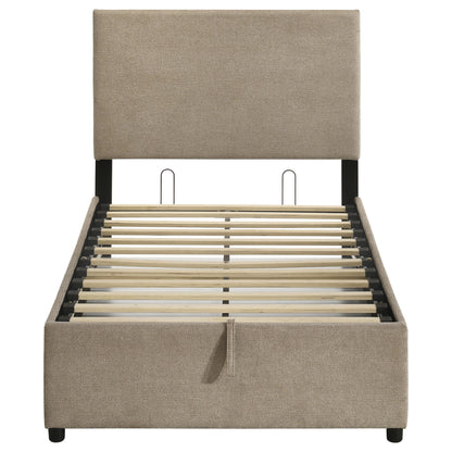 Reeves Upholstered Twin Lift-Top Storage Platform Bed Tan