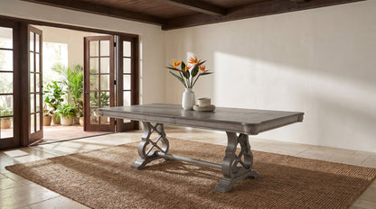 Cresswell 104-inch Double Pedestal Extension Dining Table Weathered Taupe