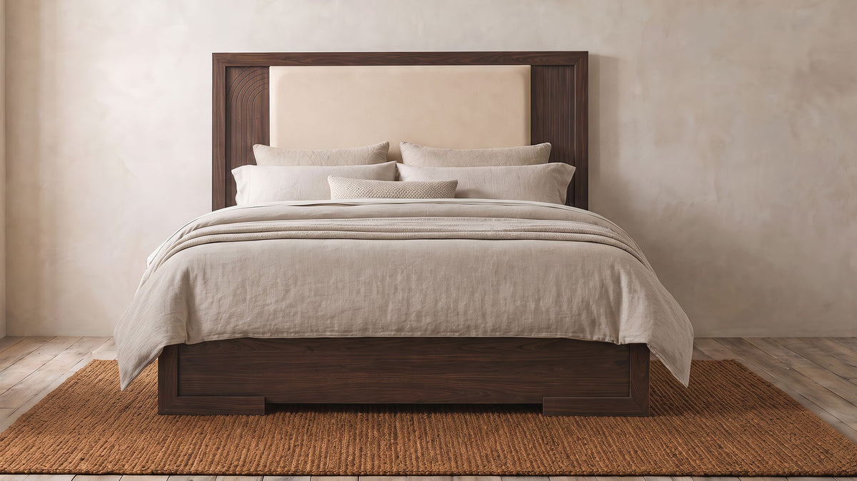 Etienne Eastern King Velvet Upholstered Panel Bed Walnut