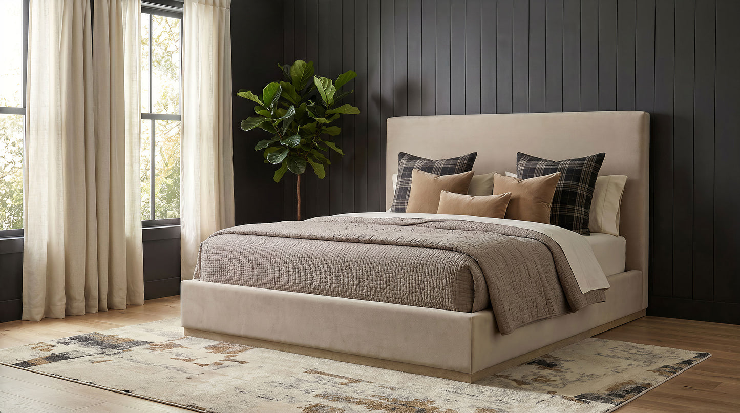 Knox Eastern King Fabric Upholstered Platform Bed Khaki