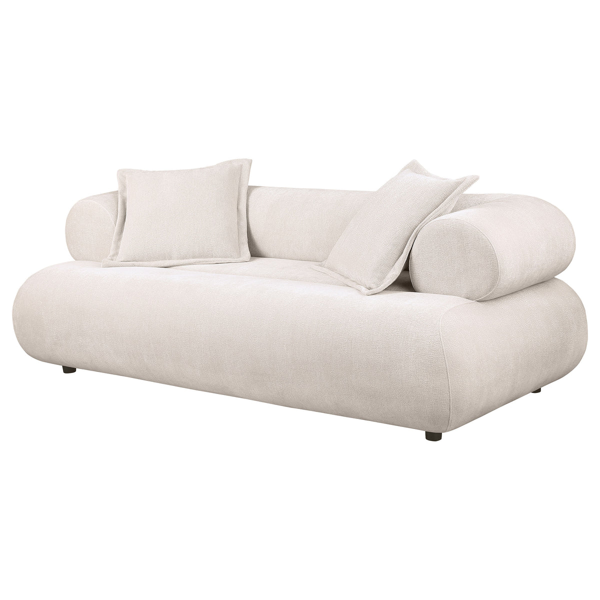 Eskola 3-seat Chenille Sofa with Rounded Shelter Arms Ivory