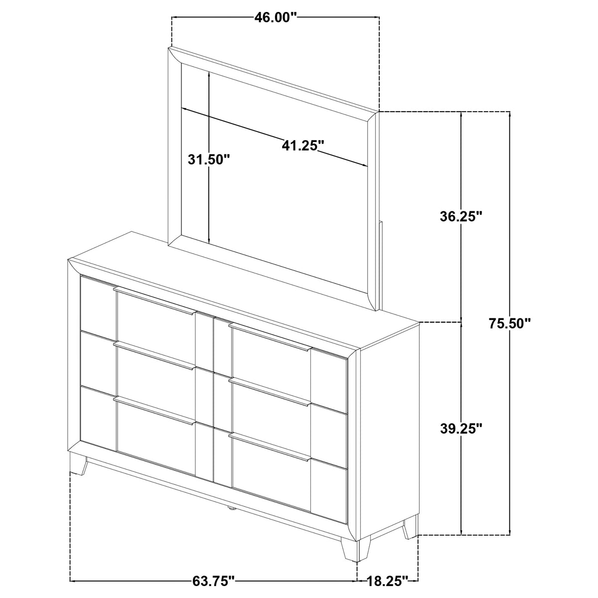 Farre 6-drawer Dresser with Mirror Washed Grey