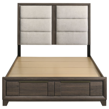 Farre Eastern King Upholstered Storage Platform Bed Dark Brown