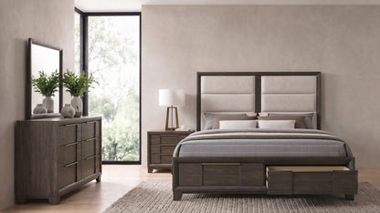 Farre 4-piece Eastern King Storage Bedroom Set Dark Brown / Beige