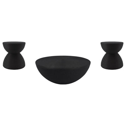 Macedo 3-Piece Transitional Round Rattan Coffee and End Table Set Black