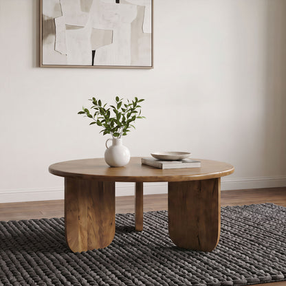 Dale Sculptural Round Solid Mango Wood Coffee Table Honey Mango