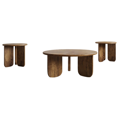 Dale 3-Piece Round Mango Wood Coffee and End Table Set Honey Mango