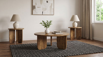 Dale 3-Piece Round Mango Wood Coffee and End Table Set Honey Mango