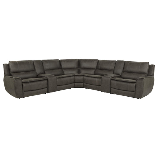 Marcell 7-Piece L-Shaped Power Reclining Sectional with Dual Consoles Grey